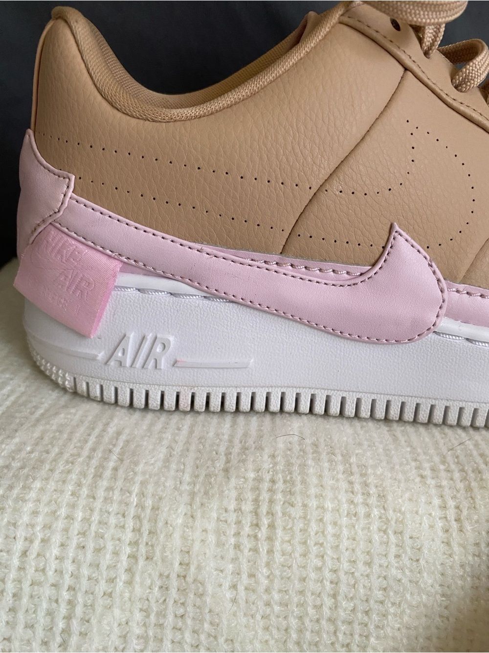 Nike Women's Air Force 1’s Beige Sneakers with Pink Midsole Accent - Picture 5 of 8